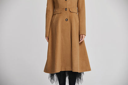 Brown Wool Coat for Women - Single Breasted with Pockets 2251
