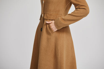 Brown Wool Coat for Women - Single Breasted with Pockets 2251