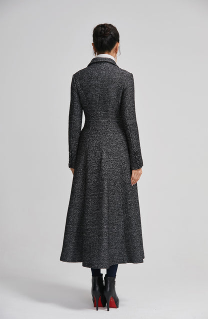 Handmade Gray Wool Coat – Vintage Double Breasted Long Winter Overcoat | Xiaolizi  2252