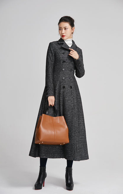 Handmade Gray Wool Coat – Vintage Double Breasted Long Winter Overcoat | Xiaolizi  2252