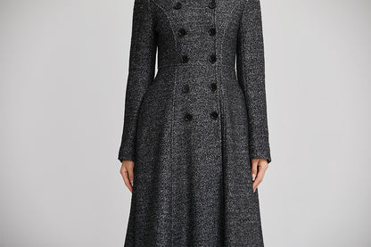 Handmade Gray Wool Coat – Vintage Double Breasted Long Winter Overcoat | Xiaolizi  2252