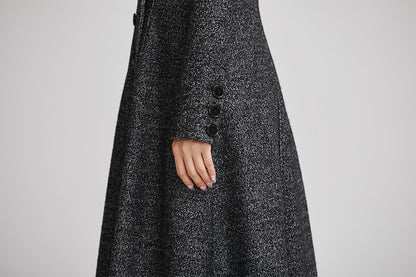 Handmade Gray Wool Coat – Vintage Double Breasted Long Winter Overcoat | Xiaolizi  2252