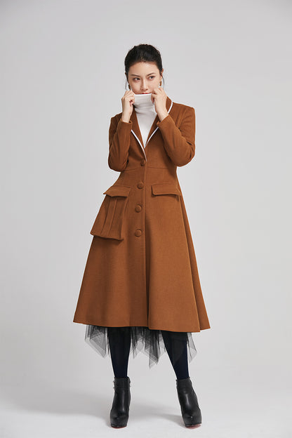Brown Wool Coat - Long Single Breasted Elegant Winter Coat 2253