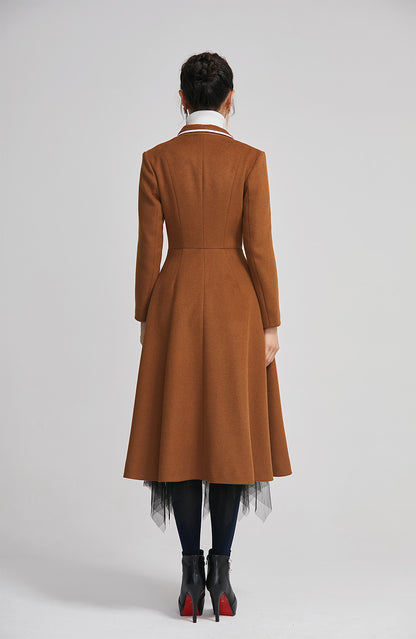 Brown Wool Coat - Long Single Breasted Elegant Winter Coat 2253