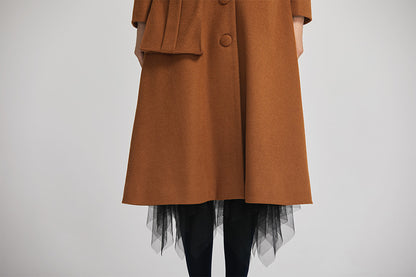 Brown Wool Coat - Long Single Breasted Elegant Winter Coat 2253