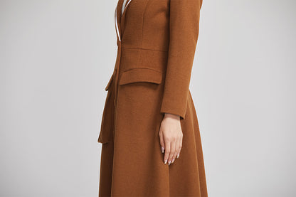 Brown Wool Coat - Long Single Breasted Elegant Winter Coat 2253