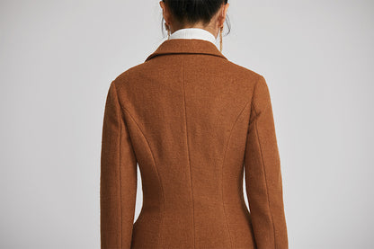 Brown Wool Long Coat - Double Breasted with Flap Pockets 2254