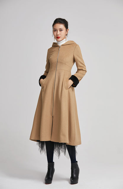 Brown Wool Long Coat - Fitted Winter Coat with Pockets 2255