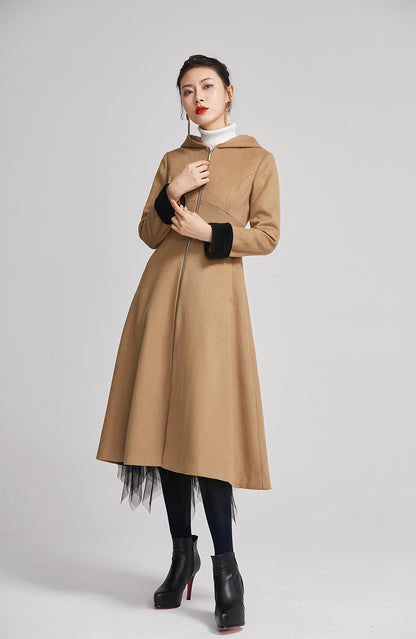 Brown Wool Long Coat - Fitted Winter Coat with Pockets 2255