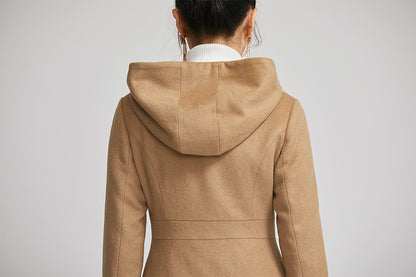 Brown Wool Long Coat - Fitted Winter Coat with Pockets 2255