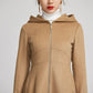 brown women long wool winter coat with single breasted 2255