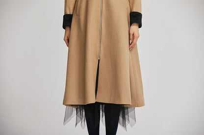 Brown Wool Long Coat - Fitted Winter Coat with Pockets 2255