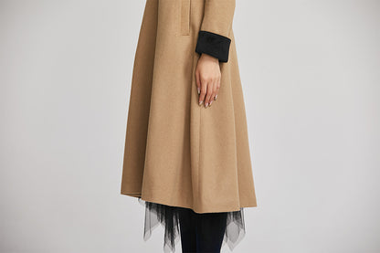 Brown Wool Long Coat - Fitted Winter Coat with Pockets 2255