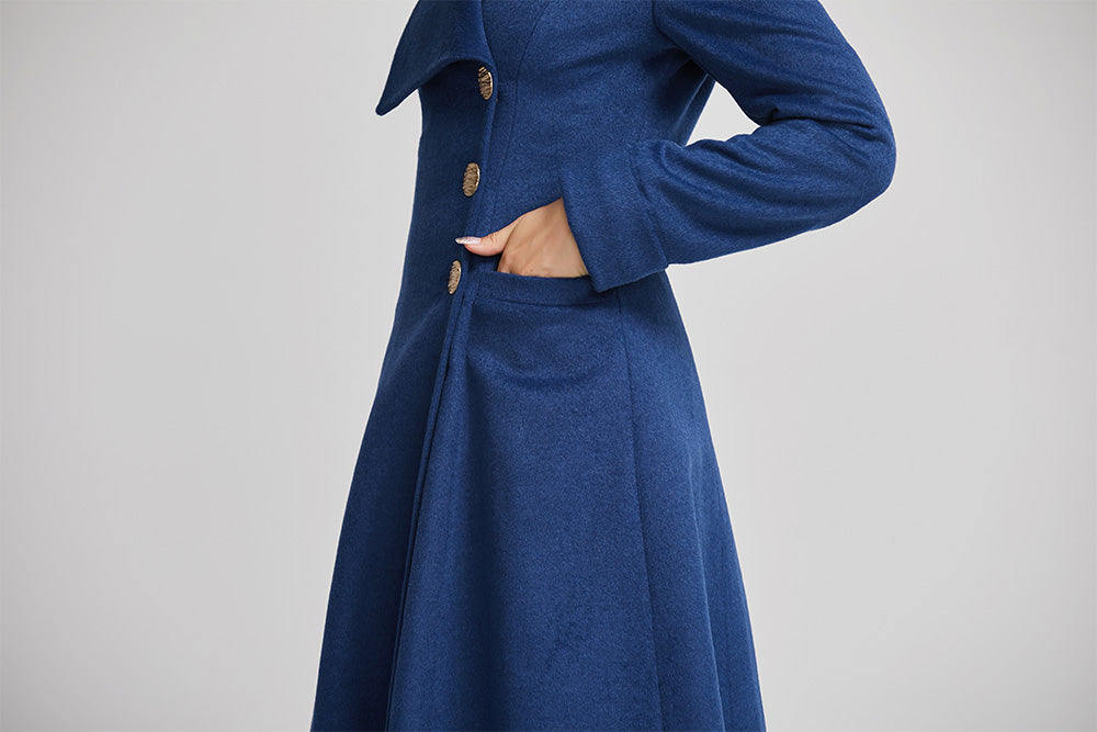 wool long coat for women with single breasted and pockets 2256