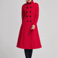 Red winter women wool long coat with pockets 2262