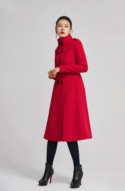 Vintage Inspired Red Wool Coat – Warm Double Breasted Winter Jacket 2262