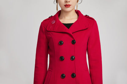 Vintage Inspired Red Wool Coat – Warm Double Breasted Winter Jacket 2262