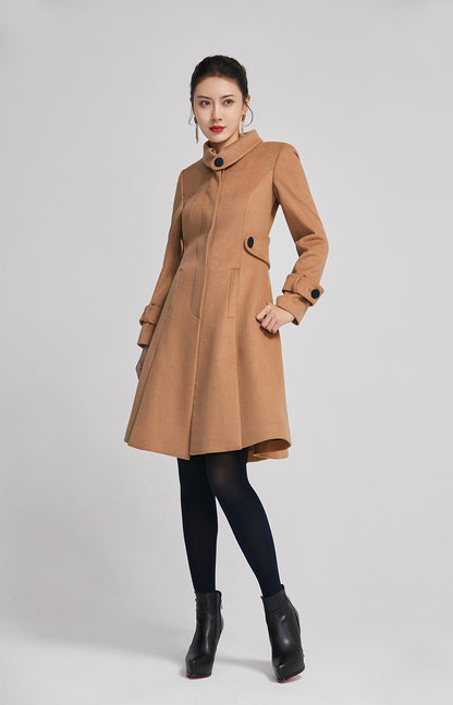 Brown Wool Long Coat - Hidden Placket Detachable Belt | Xiaolizi 2263
