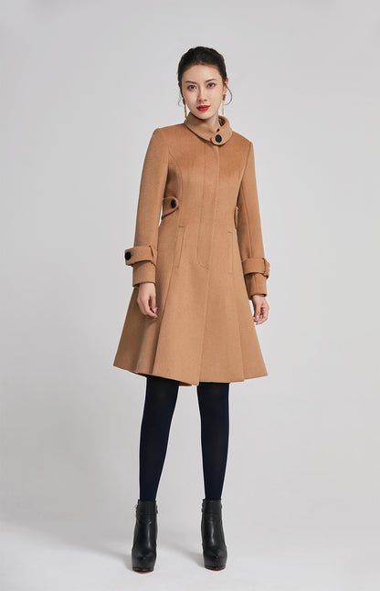 Brown Wool Long Coat - Hidden Placket Detachable Belt | Xiaolizi 2263