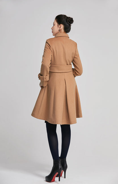 Brown Wool Long Coat - Hidden Placket Detachable Belt | Xiaolizi 2263