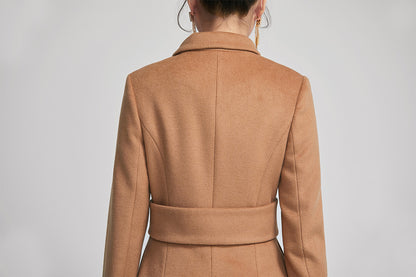 Brown Wool Long Coat - Hidden Placket Detachable Belt | Xiaolizi 2263