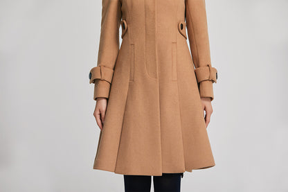 Brown Wool Long Coat - Hidden Placket Detachable Belt | Xiaolizi 2263