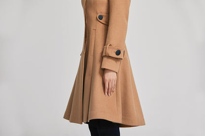 Brown Wool Long Coat - Hidden Placket Detachable Belt | Xiaolizi 2263