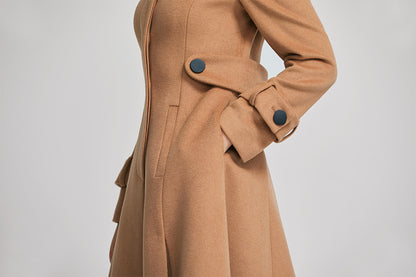 Brown Wool Long Coat - Hidden Placket Detachable Belt | Xiaolizi 2263