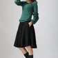 Black linen pleated midi skirt for women 776#