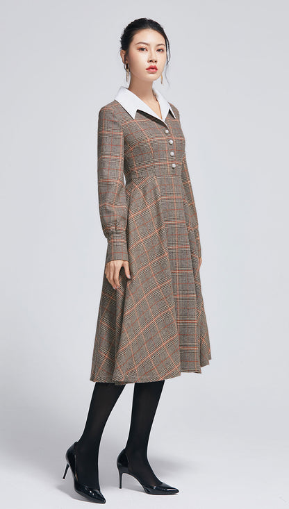 long sleeve flared wool dress 2271#
