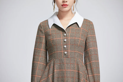 long sleeve flared wool dress 2271#