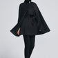 Black wool cape coat with self tie belt 2278