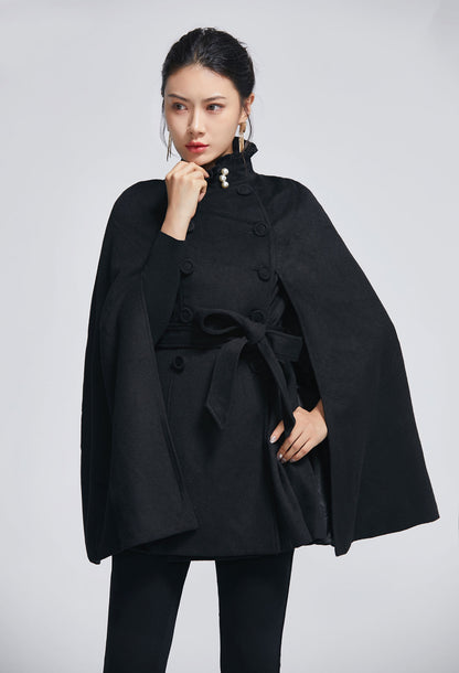 Xiaolizi Womens's Hooded Cape Coat 1130#Black / XL