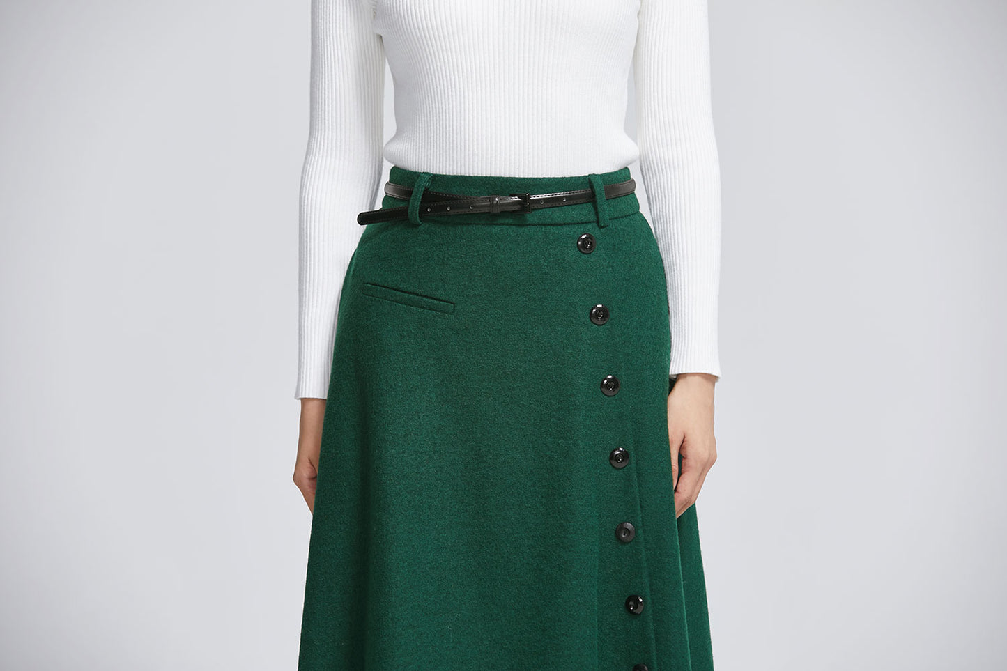 Button front A line wool skirt 2284#