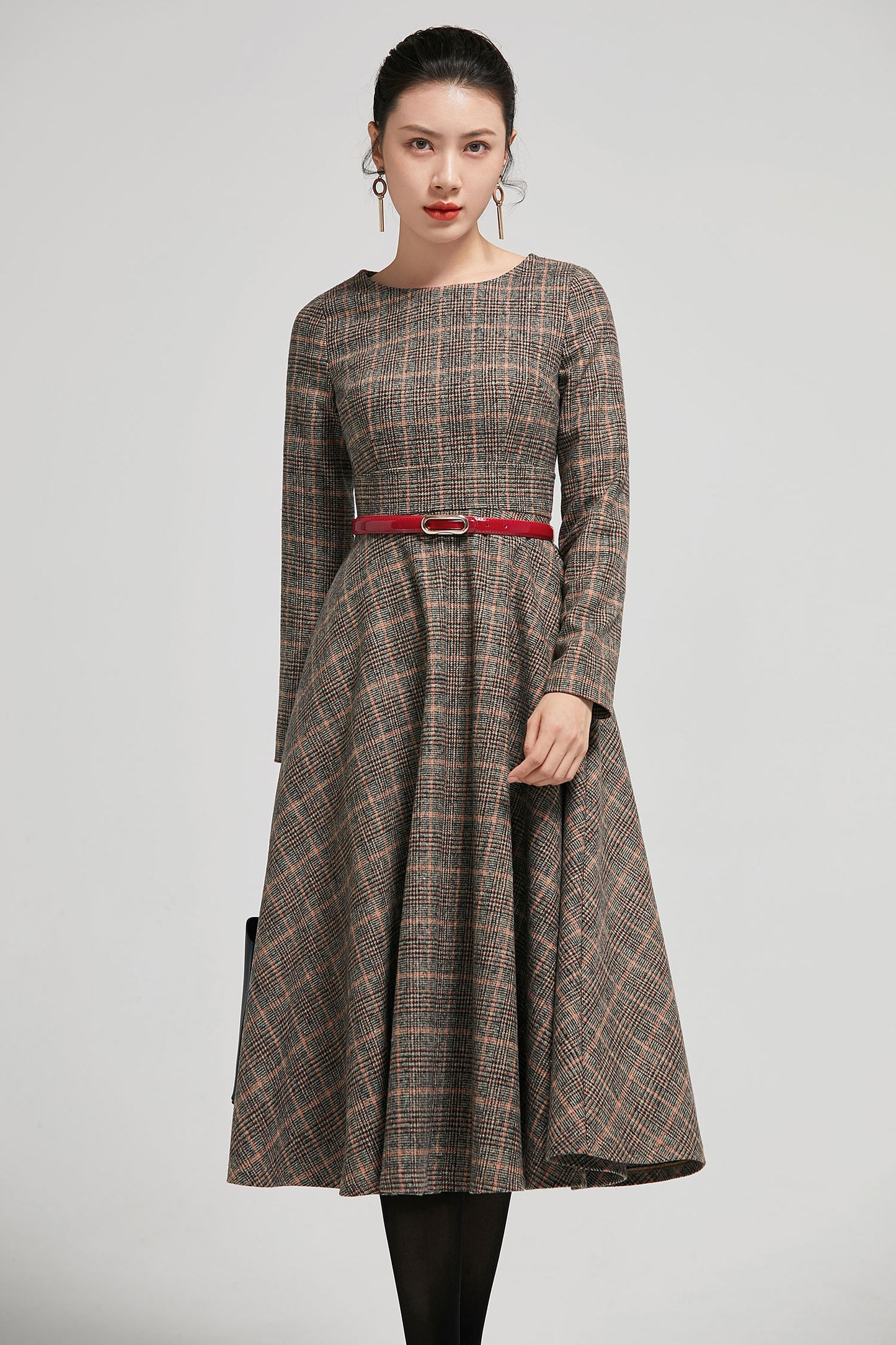 long sleeves Plaid Wool dress vintage 2293