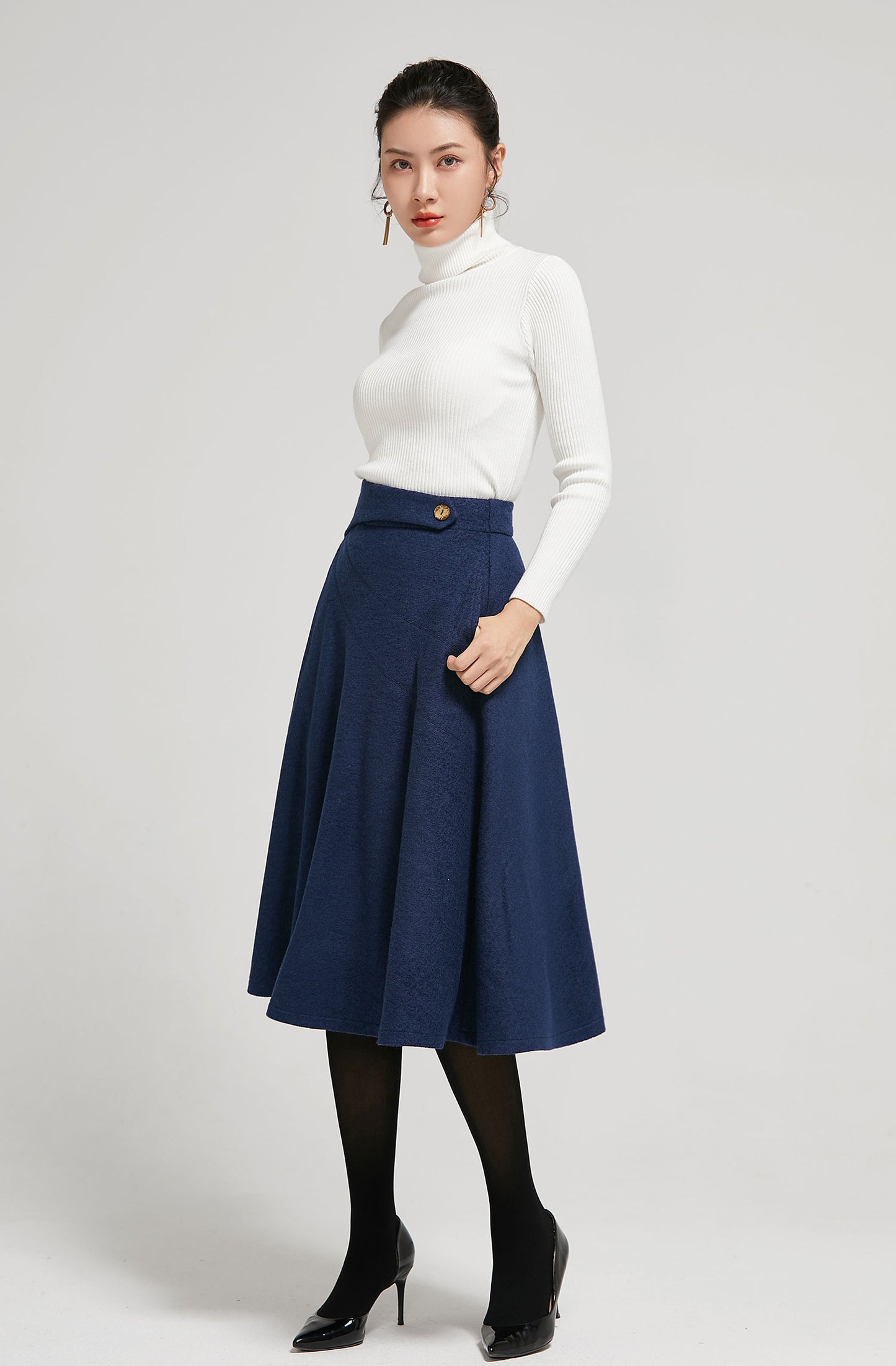 feminine 50s high waist A line wool skirt 2301#
