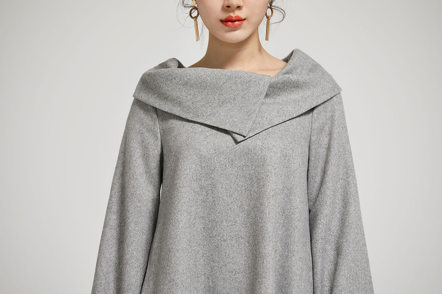 wome's  wool tuic dress in grey 2310#