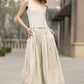 Women's sleeveless linen maxi skirt with pleated skirt 0931#