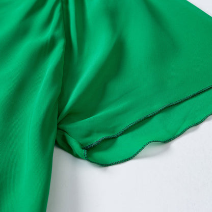 Green Chiffon Maxi Dress - Short Sleeve, Scoop Neck, Flowy Silhouette 2856