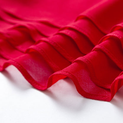 Red Chiffon Maxi Dress - V Neck with Ruffle Detail 2852