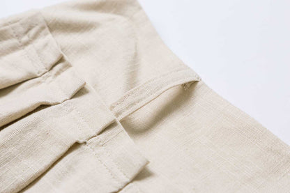 Handmade Linen Maxi Skirt – Beige Pleated Swing Long Skirt with Pockets | Xiaolizi 2375