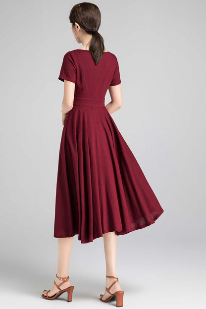 Swing fit and flare dress in burgundy 2336#