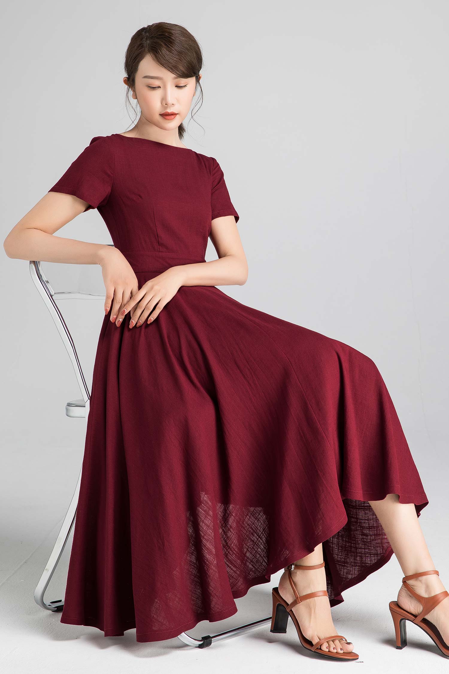 Swing fit and flare dress in burgundy 2336# Xiaolizi Swing fit and flare dress in burgundy 2336# Xiaolizi