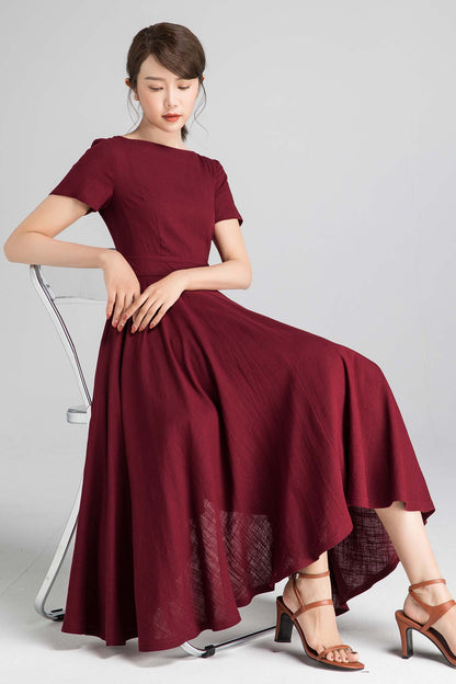 Swing fit and flare dress in burgundy 2336#