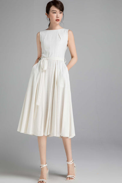 50s sleeveless swing little white dress 2348#