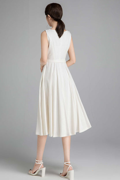 50s sleeveless swing little white dress 2348#