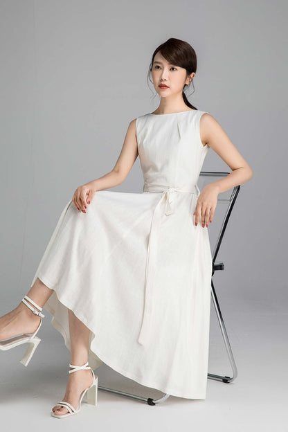 50s sleeveless swing little white dress 2348#
