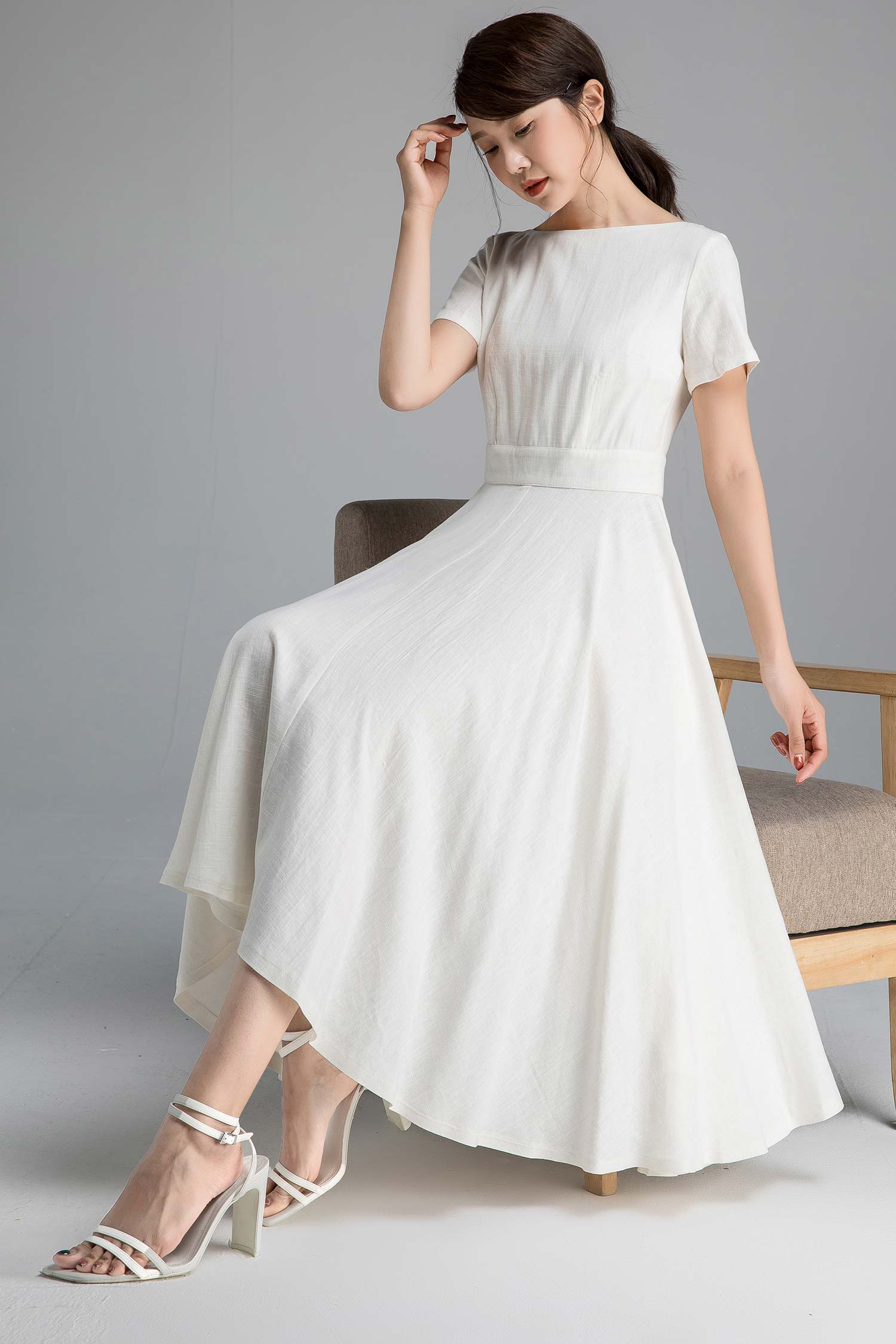 women's fit and flare linen wedding dress in white 2338# Xiaolizi women's fit and flare linen wedding dress in white 2338# Xiaolizi