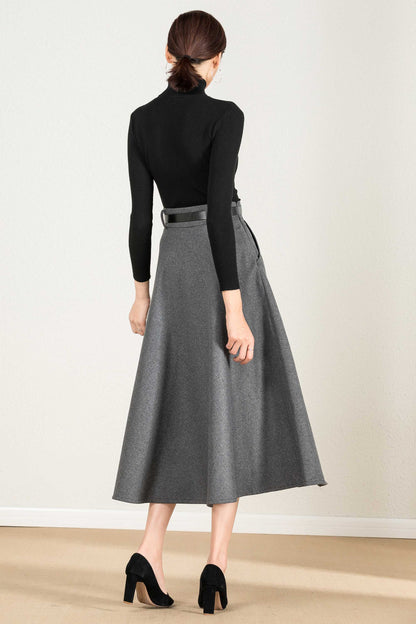 Gray Wool A-Line Maxi Skirt - Elegant Flowy Silhouette 2428