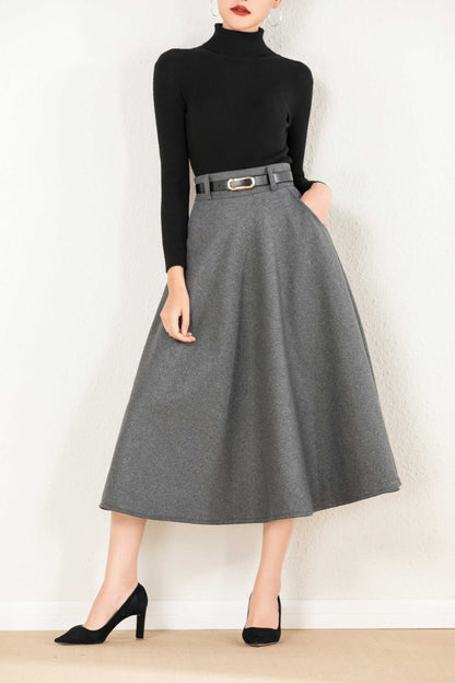 Gray Wool A-Line Maxi Skirt - Elegant Flowy Silhouette 2428